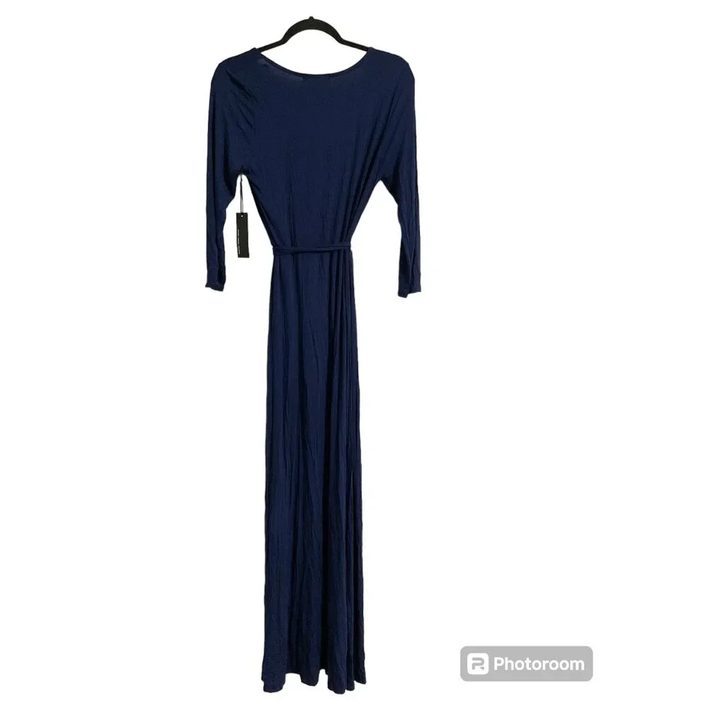 Lulus Wrapped Up In Style Navy Wrap Maxi Dress Long Sleeve Slit Size Large - Picture 4 of 15